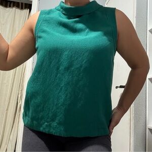 Ann Taylor Women Green Linen Blend Sleeveless‎ Tank Top with Funnel Neck Sz S